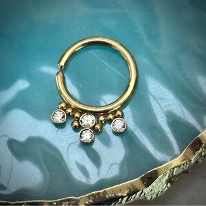 Gold Plated Clear Gem Split Ring Septum Ring Daith Piercing 16 gauge hoop new